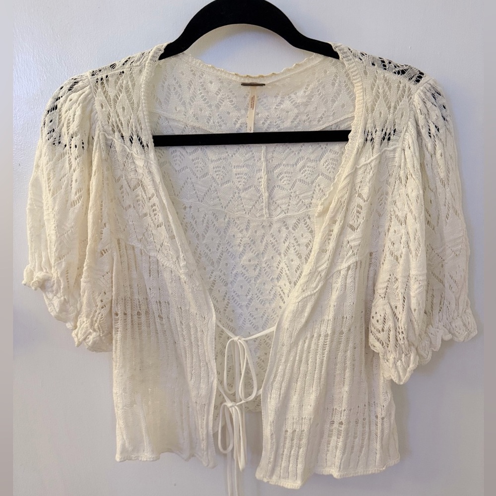 Free People Cream Knit Lace Blouse